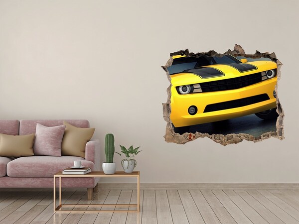 Wandtattoos Mauerdurchbruch Eine zerstörte Mauer mit einem gelben Auto