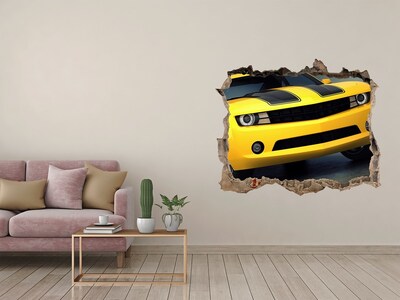 Wandtattoos Mauerdurchbruch Eine zerstörte Mauer mit einem gelben Auto