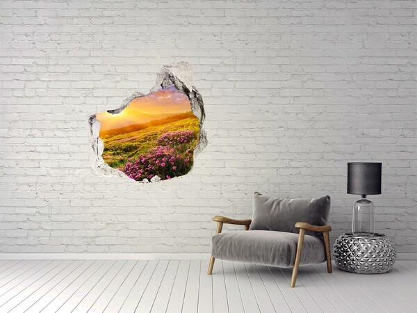 Wandaufkleber Loch 3D Berglandschaft bei Sonnenuntergang