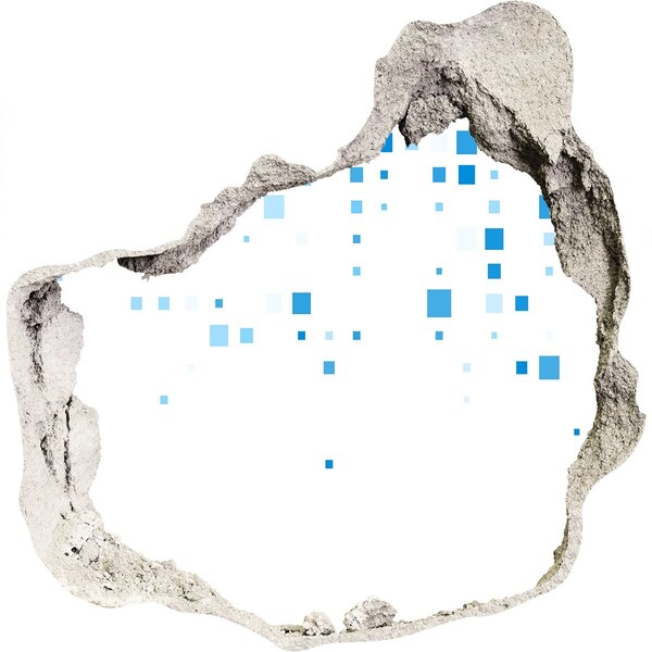 Wandtattoos Loch in der Wand Eine beschädigte Mauer mit blauen Quadraten