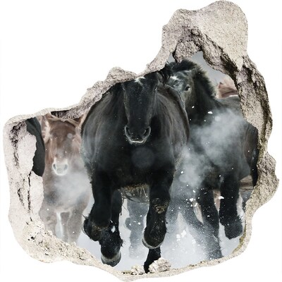 3D Wanddurchbruch Aufkleber Pferde galoppieren durch die Mauer