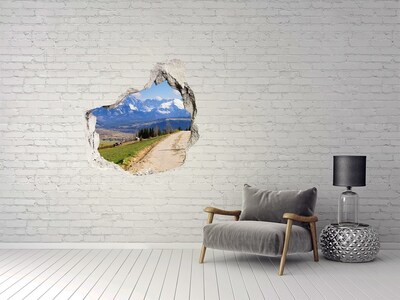 3D Wandtattoos Mauerdurchbruch Berglandschaft hinter dem Loch in der Wand