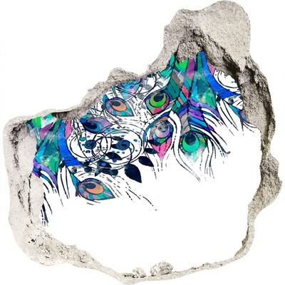 3D Wandtattoos Mauerdurchbruch Bunte Federn in einem Loch in der Wand