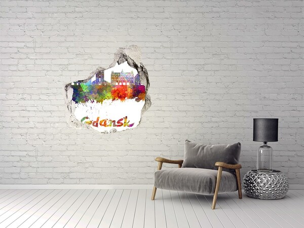 3D Wanddurchbruch Aufkleber Danzig in den Farben des Regenbogens
