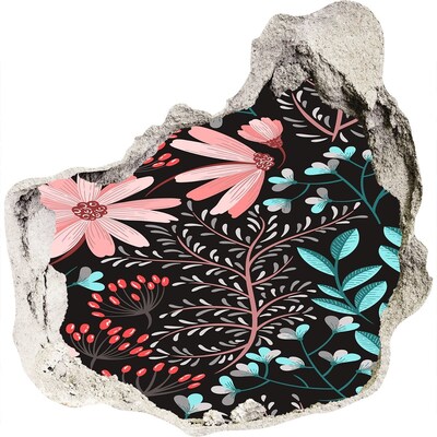 3D Wanddurchbruch Aufkleber Blumenmuster auf schwarzem Hintergrund