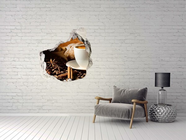 Wandaufkleber Loch 3D Kaffee und frisches Brot