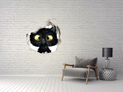 3D Wanddurchbruch Aufkleber Schwarze Katze in einem Loch in der Wand