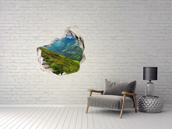 3D Wanddurchbruch Aufkleber Berglandschaft hinter dem Loch in der Wand