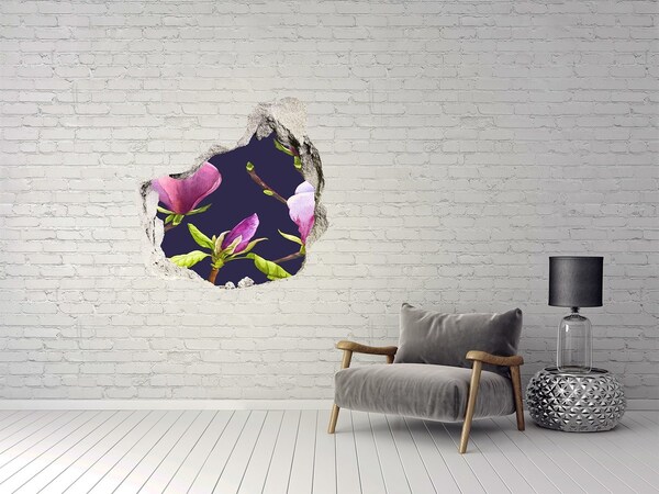 3D Wandtattoos Mauerdurchbruch Magnolienblüten durch ein Loch in der Wand