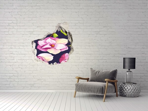 3D Wanddurchbruch Aufkleber Blumenmotiv aus Beton