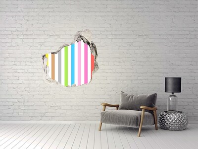 3D Wanddurchbruch Aufkleber Bunte Streifen durch ein Loch in der Wand
