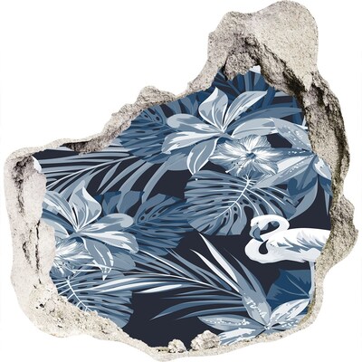 Wandfolien Loch in der Wand Tropisches Paradies mit Flamingos