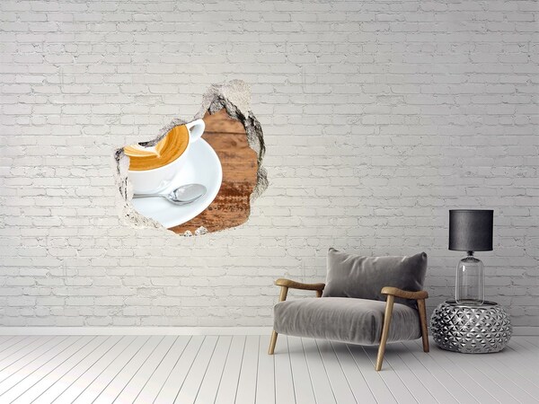3D Wanddurchbruch Aufkleber Kaffee in einer zerbrochenen Wand