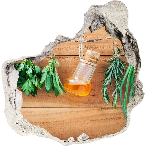 Wandfolien Loch in der Wand Kräuteröl in rustikalem Ambiente