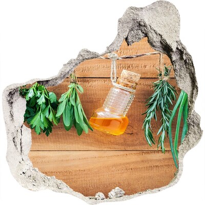 Wandfolien Loch in der Wand Kräuteröl in rustikalem Ambiente