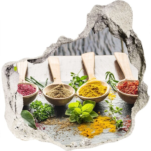 3D Wanddurchbruch Aufkleber Küchengewürze in Holzlöffeln