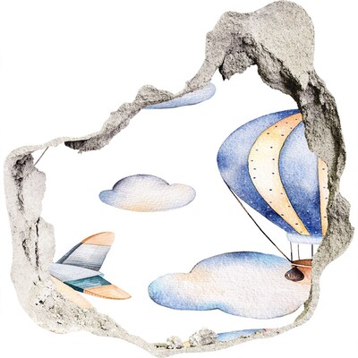 Wandfolien Loch in der Wand Ballonfahrt über den Wolken