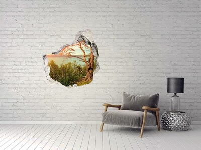 Wandtattoos Loch in der Wand Blick auf den See mit einem Baum