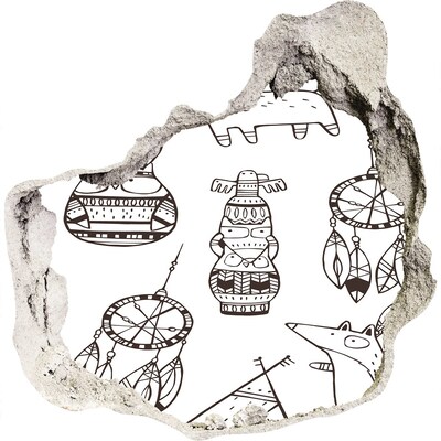 Wandfolien Loch in der Wand Ethnische Muster an der Wand im Hintergrund