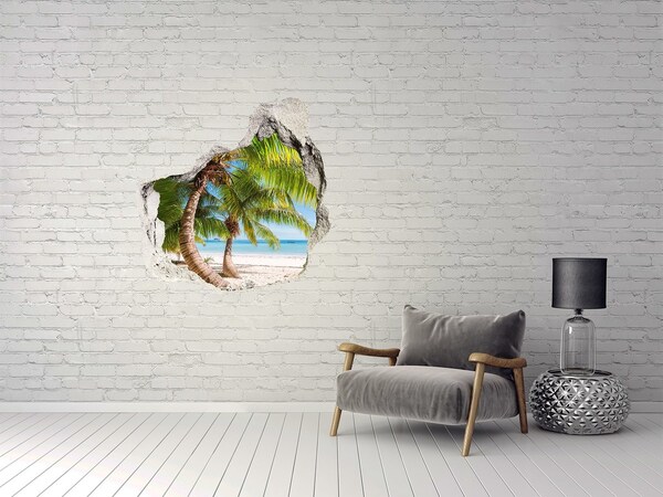 Wandtattoos Loch in der Wand Tropischer Strand mit Palmen