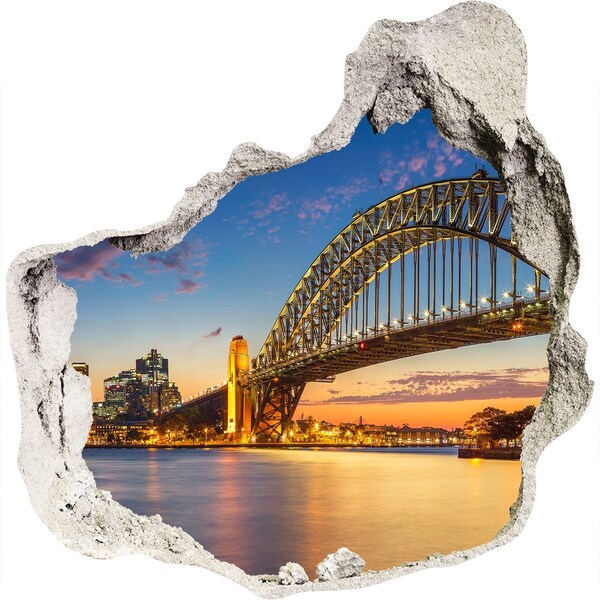 3D Wanddurchbruch Aufkleber Sydney Bridge bei Sonnenuntergang