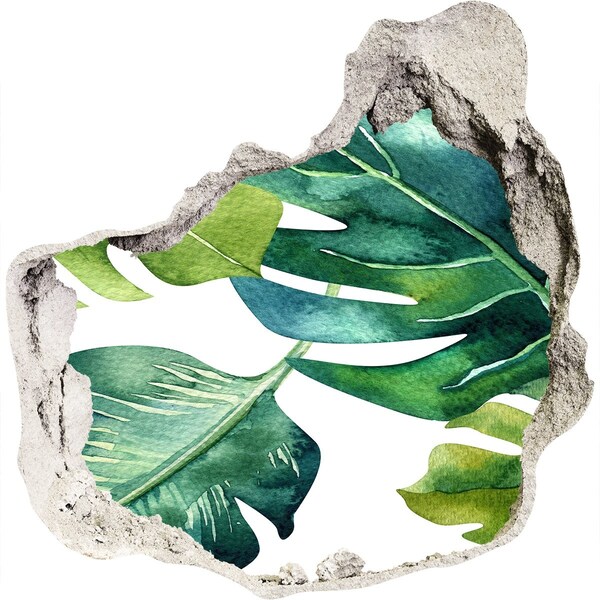 3D Wandtattoos Mauerdurchbruch Grüne tropische Blätter in einer beschädigten Wand