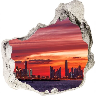 Wandaufkleber Loch 3D Sonnenuntergang über Dubai
