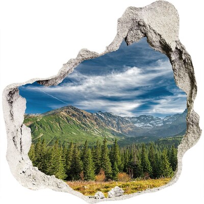 3D Wanddurchbruch Aufkleber Berglandschaft mit Wald