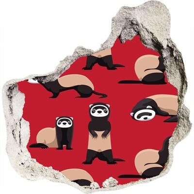 Wandfolien Loch in der Wand Verrückte Frettchen in einem Wandloch