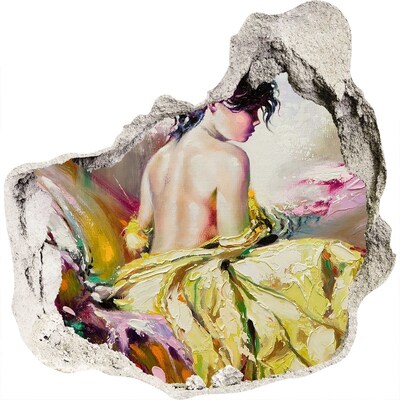 Mauerdurchbruch Aufkleber Frau in einem gelben Kleid