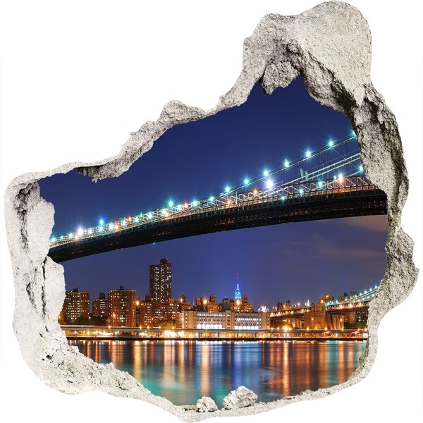 Wandaufkleber Loch 3D Brooklyn Bridge bei Nacht