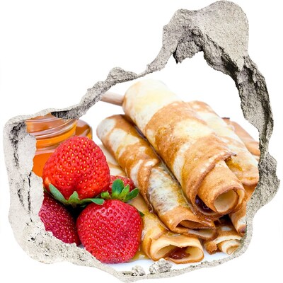 Wandfolien Loch in der Wand Köstliche Pfannkuchen mit Erdbeeren