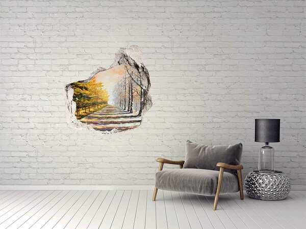 Wandaufkleber Loch 3D Herbstliche Baumallee