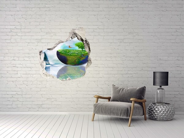 Wandtattoos Loch in der Wand Grüner Planet durch ein Loch in der Wand