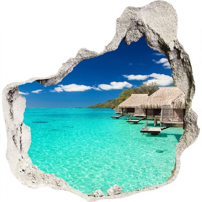 3D Wandtattoos Mauerdurchbruch Paradiesische Lagune inmitten der Bungalows