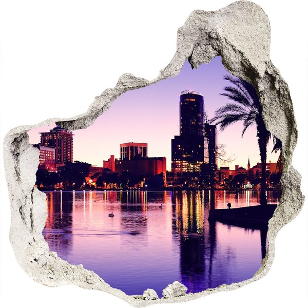 3D Wanddurchbruch Aufkleber Sonnenuntergang über der Stadt