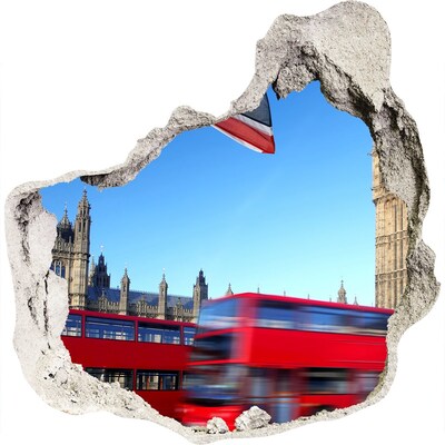 3D Wandtattoos Mauerdurchbruch Londoner Skyline mit einem roten Bus