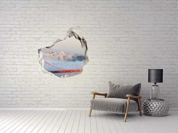 Wandfolien Loch in der Wand Golden Gate Bridge in den Wolken