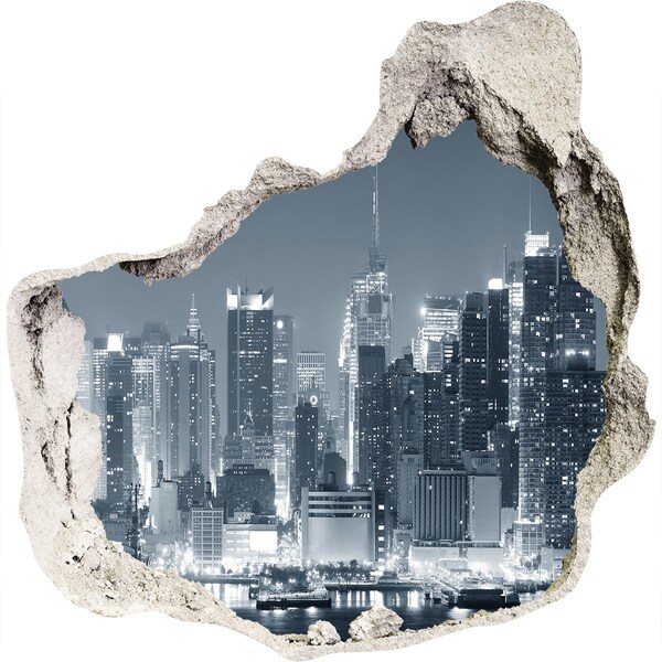 3D Wandtattoos Mauerdurchbruch New Yorker Skyline bei Nacht