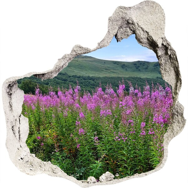 Wandaufkleber Loch 3D Blumenlandschaft in den Bergen
