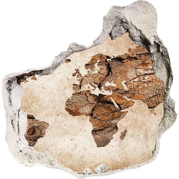 Wandaufkleber Loch 3D Eine beschädigte Wand mit einer Weltkarte