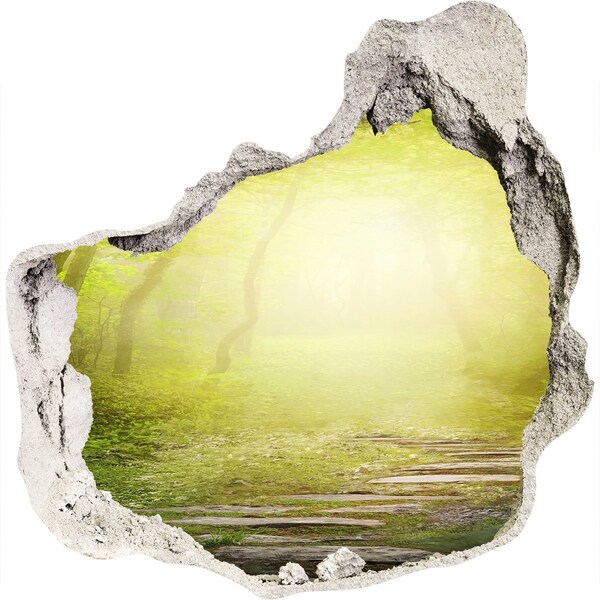 Wandaufkleber Loch 3D Grüner Wald in den Sonnenstrahlen