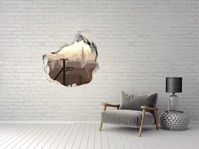 Wandtattoos Loch in der Wand Blick auf die Stadt durch ein Loch in der Wand