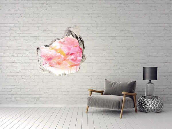 Wandaufkleber Loch 3D Eine Blumenlandschaft hinter einem Loch in der Wand