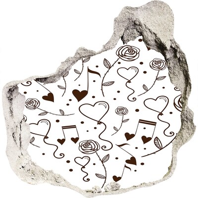 Wandaufkleber Loch 3D Musikalische Herzen und Rosen