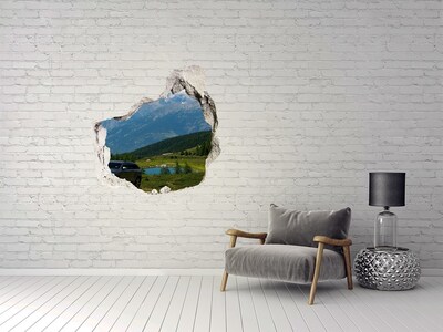 Wandaufkleber Loch 3D Berglandschaft mit einem See