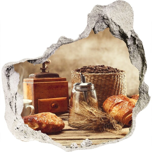 3D Wandtattoos Mauerdurchbruch Morgenkaffee und frisches Brot