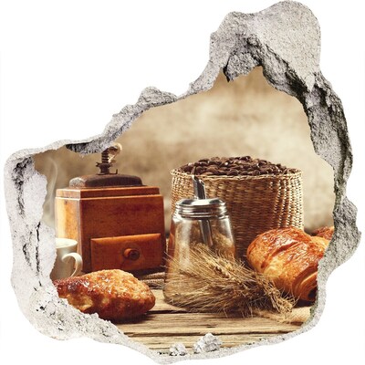 3D Wandtattoos Mauerdurchbruch Morgenkaffee und frisches Brot