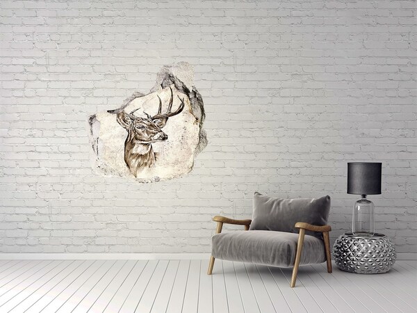 3D Wanddurchbruch Aufkleber Hirsch mit Geweih an der Wand