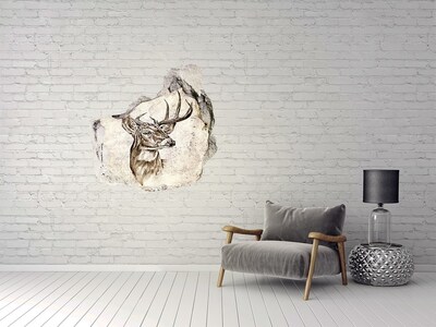 3D Wanddurchbruch Aufkleber Hirsch mit Geweih an der Wand